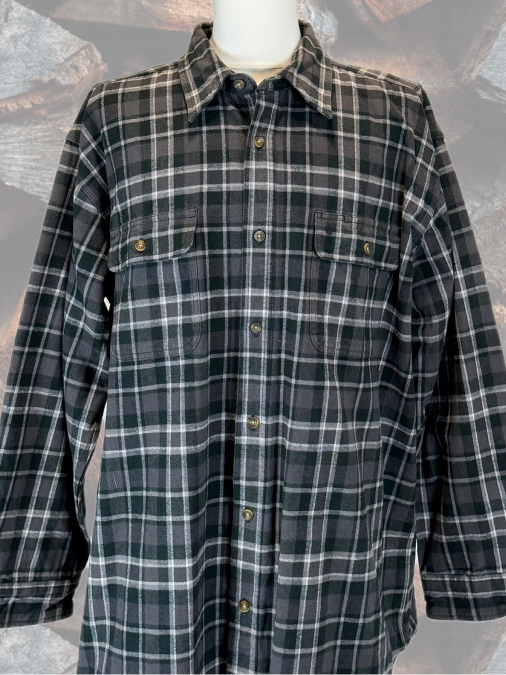 Carhartt plaid flannel heavyweight button down shirt 100% cotton 2XL tall black